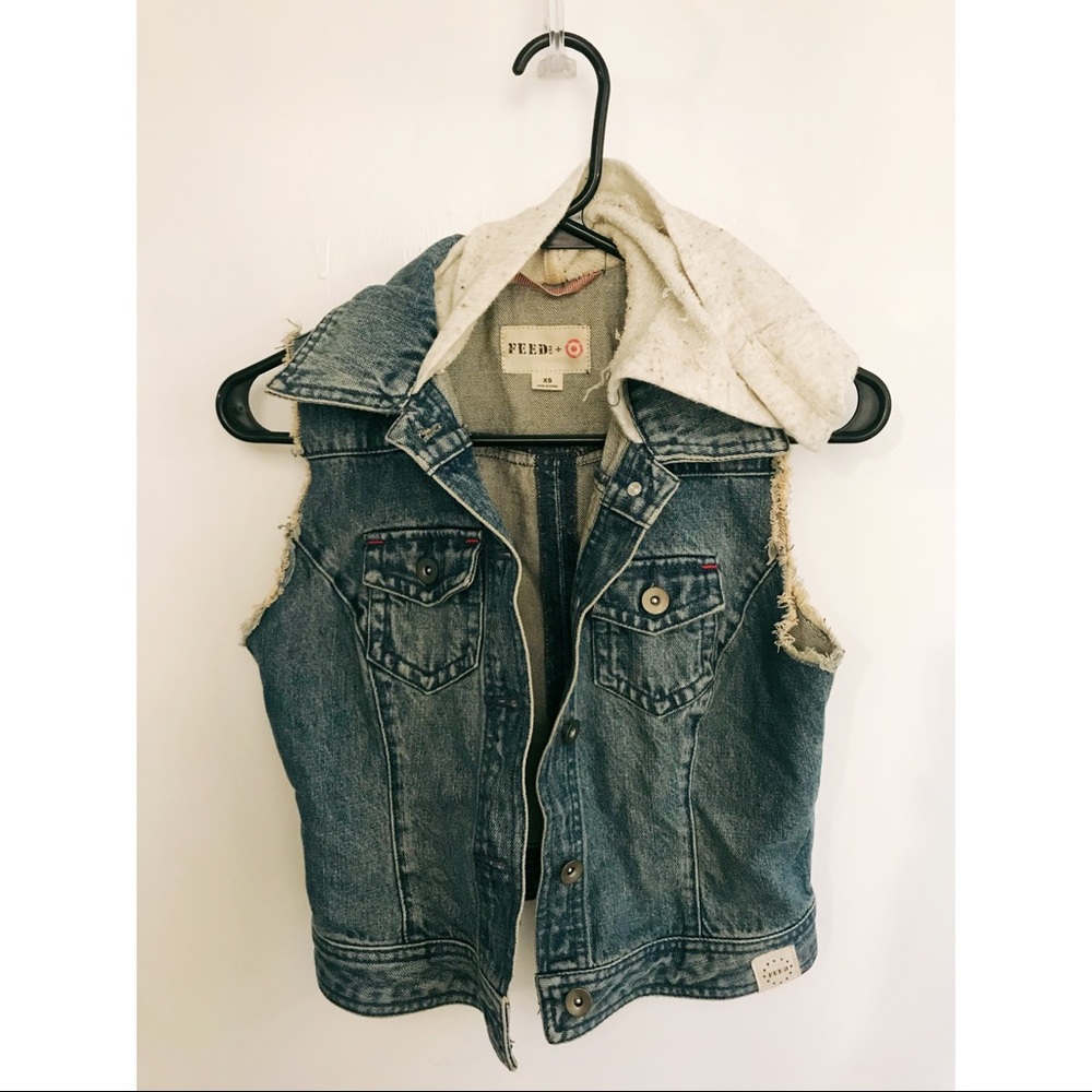 Hooded Jean Vest Size XS Like New